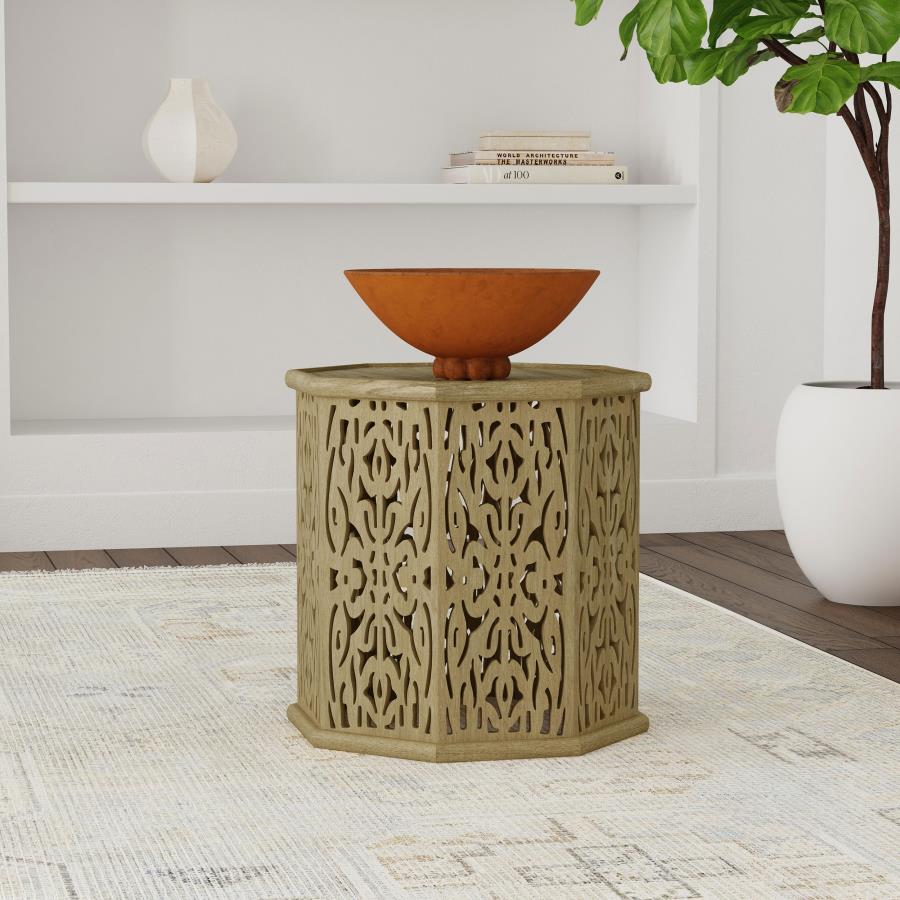 Torres Octagonal Solid Mango Wood Side Table Natural Brown-2
