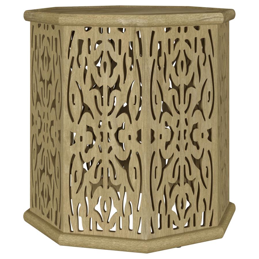 Torres Octagonal Solid Mango Wood Side Table Natural Brown-zoom-1