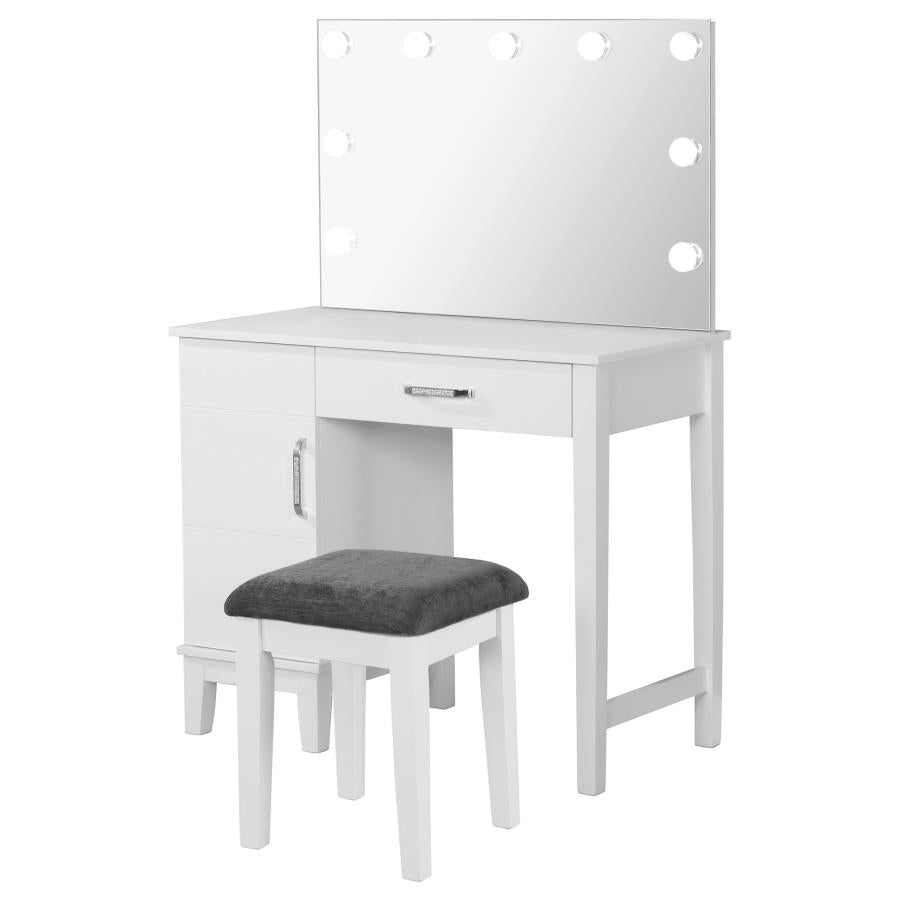 Elijah Vanity Set with Lighting & Stool White and Dark Grey-1