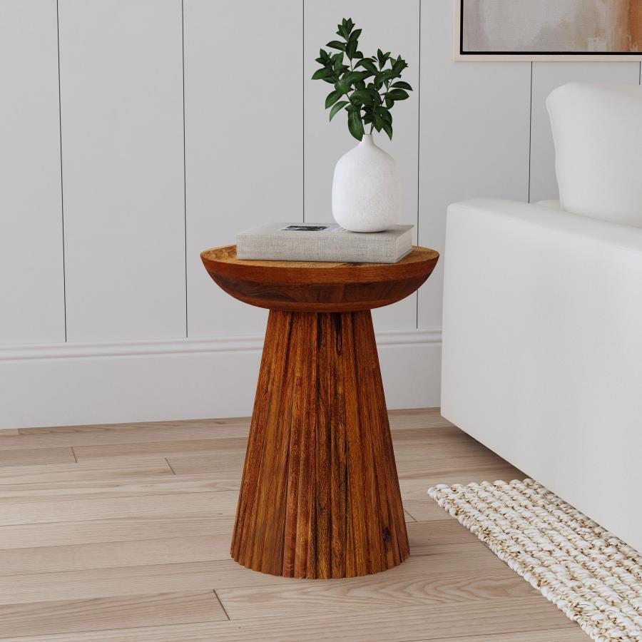 Aureo Round Solid Wood Accent Side Table Wild Honey-zoom-2