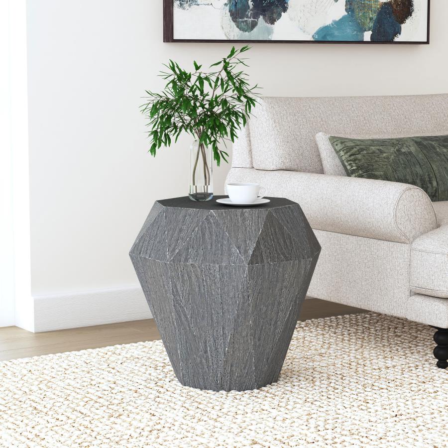 Jacinto Octagonal Solid Mango Wood Side Table Grey-2