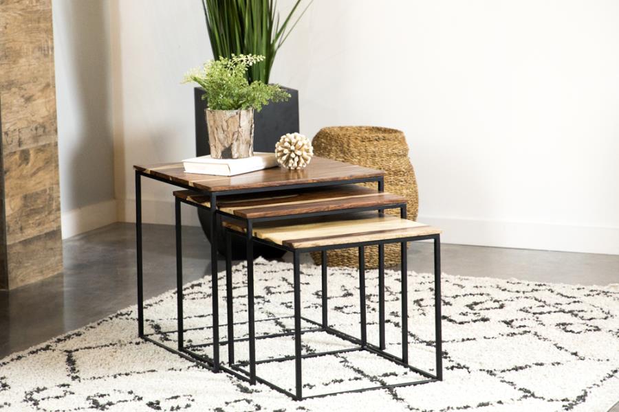Belcourt 3-piece Square Nesting Tables Natural and Black-zoom-2