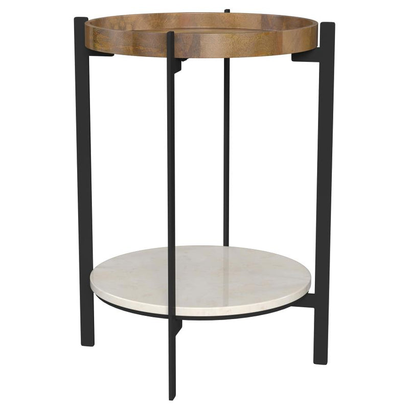 Adhvik Round End Side Table Marble Shelf Natural and Black-zoom-