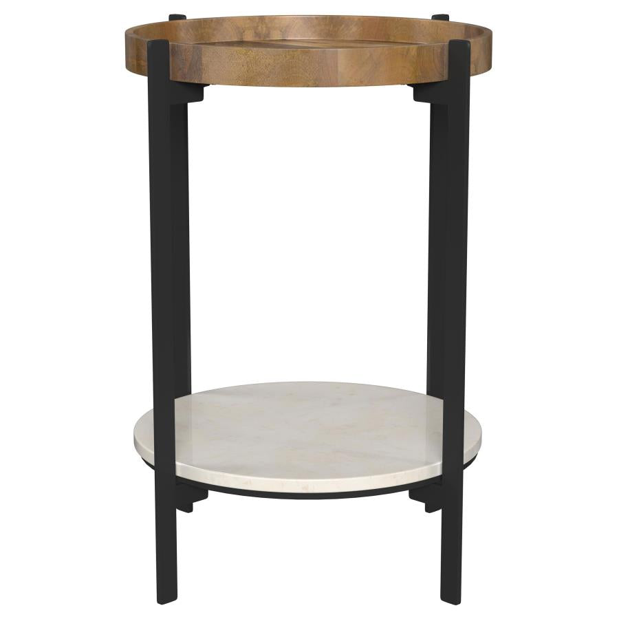 Adhvik Round End Side Table Marble Shelf Natural and Black-3
