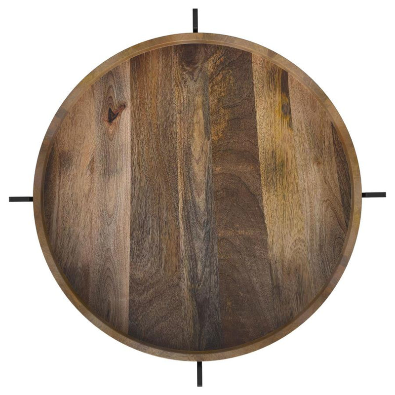 Adhvik Round End Side Table Marble Shelf Natural and Black-zoom-