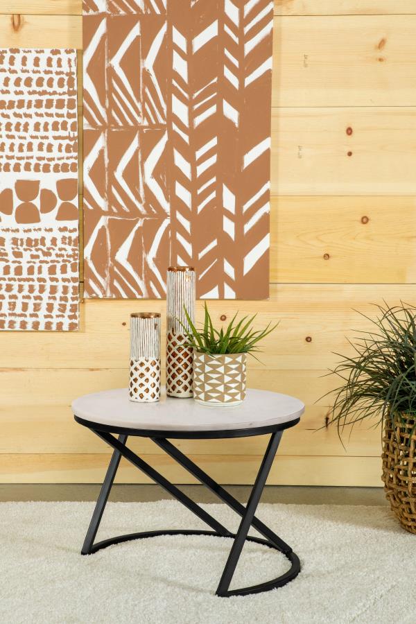 Miguel Round Marble Top Coffee Table White and Black-zoom-