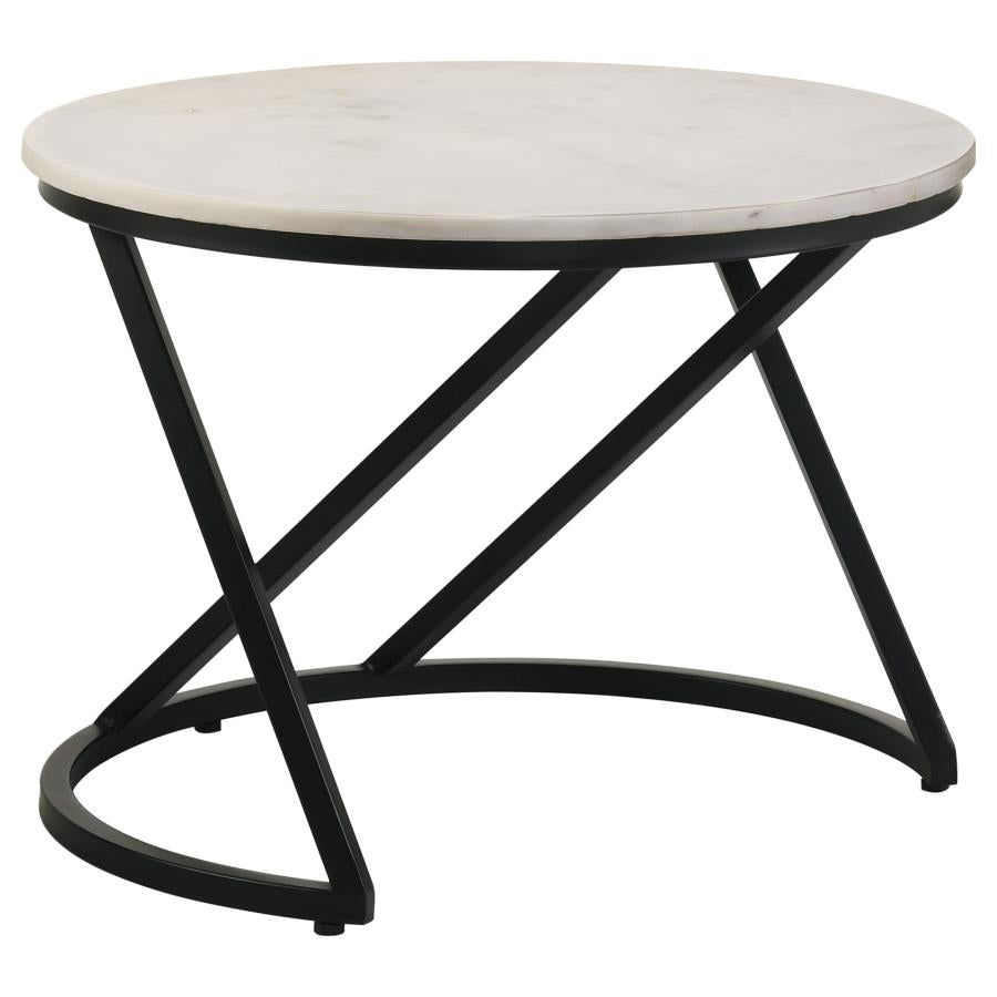 Miguel Round Marble Top Coffee Table White and Black-1