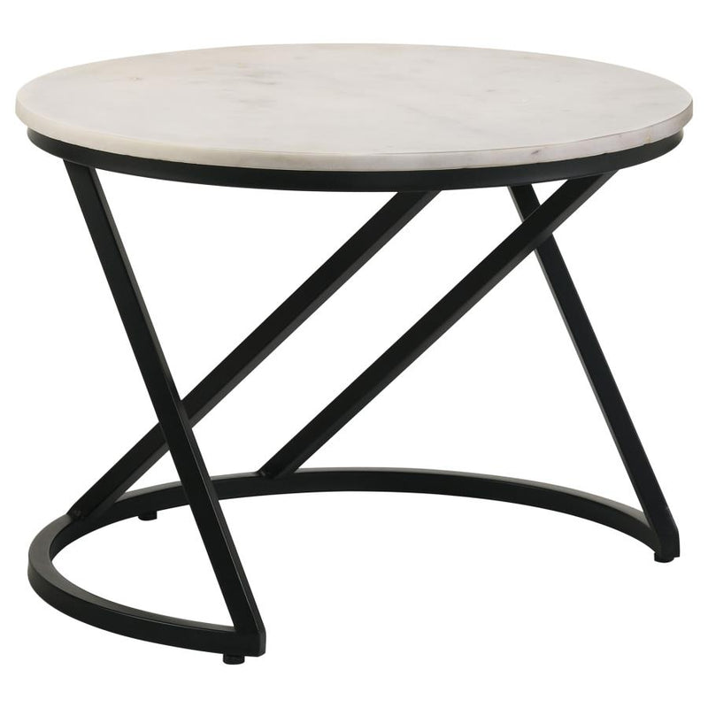Miguel Round Marble Top Coffee Table White and Black-zoom-