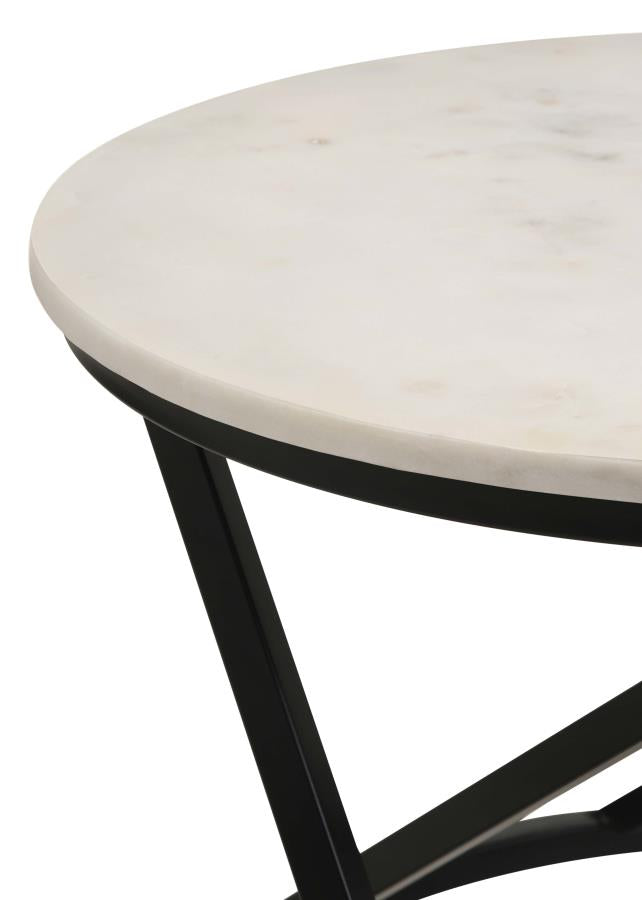 Miguel Round Marble Top Coffee Table White and Black-zoom-