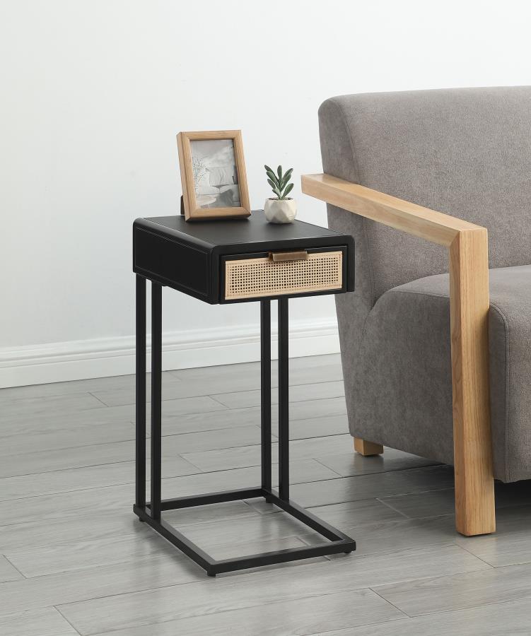 Amherst 1-drawer Radio Weave Cane Metal Side Table Black-2