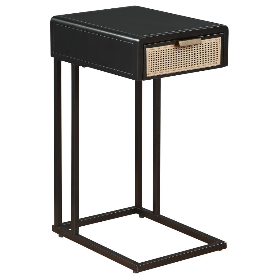 Amherst 1-drawer Radio Weave Cane Metal Side Table Black-1