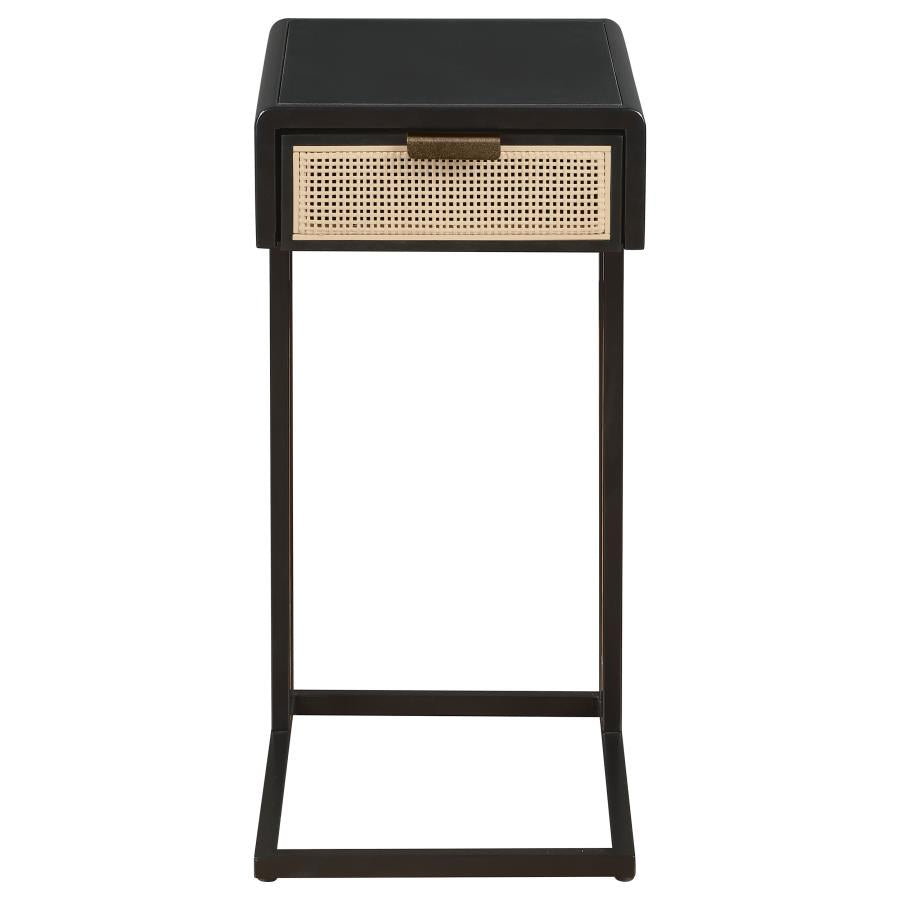 Amherst 1-drawer Radio Weave Cane Metal Side Table Black-3