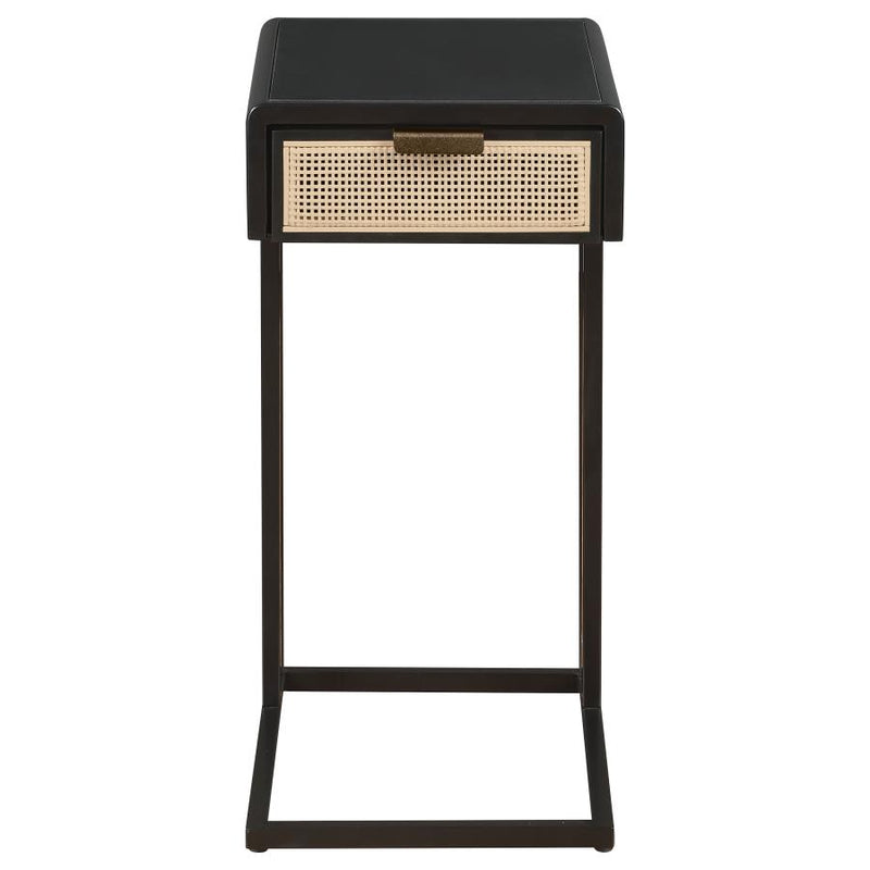Amherst 1-drawer Radio Weave Cane Metal Side Table Black-zoom-