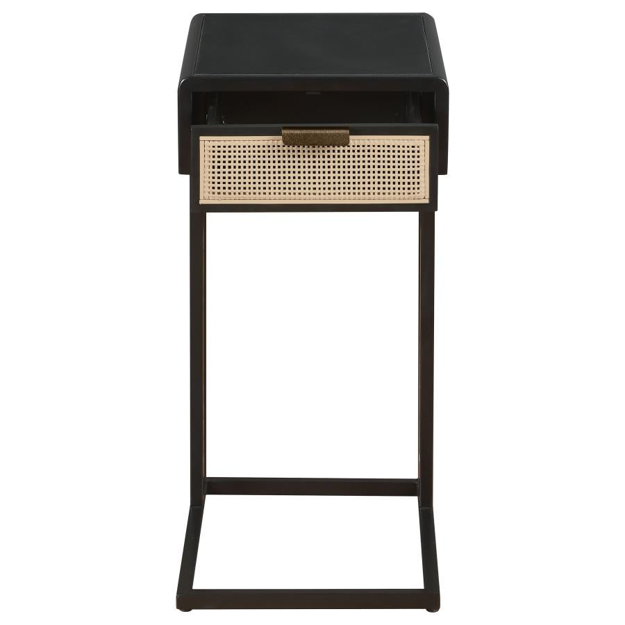 Amherst 1-drawer Radio Weave Cane Metal Side Table Black-zoom-4
