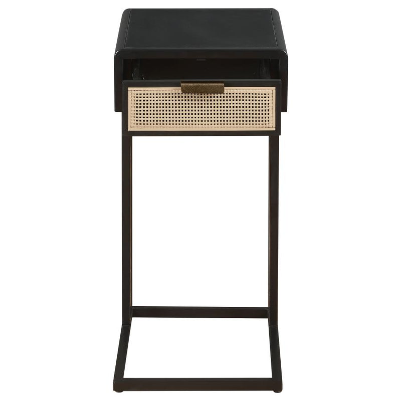 Amherst 1-drawer Radio Weave Cane Metal Side Table Black-zoom-