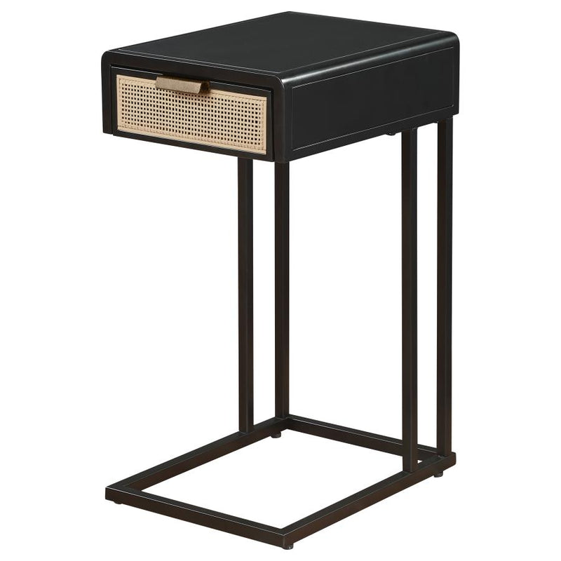 Amherst 1-drawer Radio Weave Cane Metal Side Table Black-zoom-