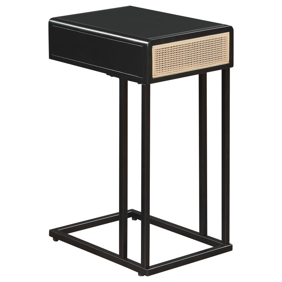 Amherst 1-drawer Radio Weave Cane Metal Side Table Black-6