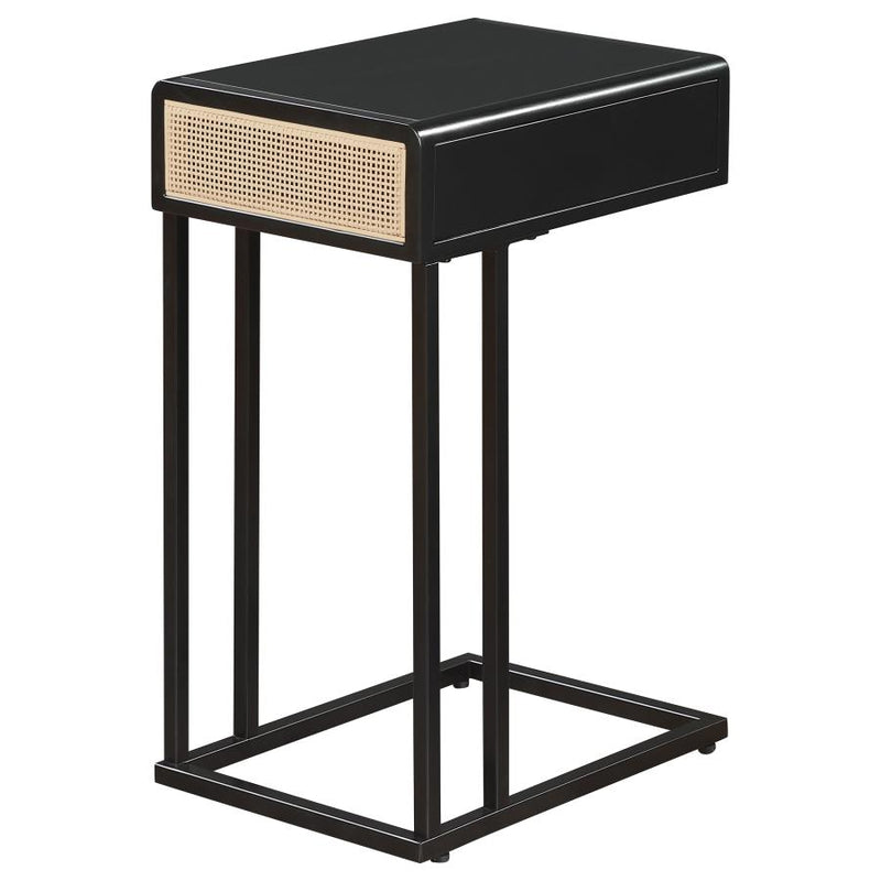 Amherst 1-drawer Radio Weave Cane Metal Side Table Black-zoom-