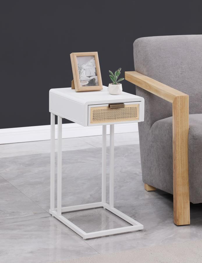 Amherst 1-drawer Radio Weave Cane Metal Side Table White-zoom-
