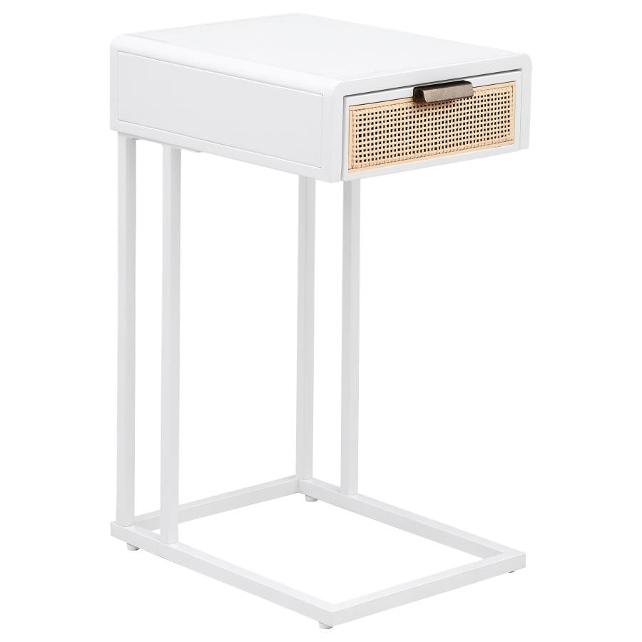 Amherst 1-drawer Radio Weave Cane Metal Side Table White-1