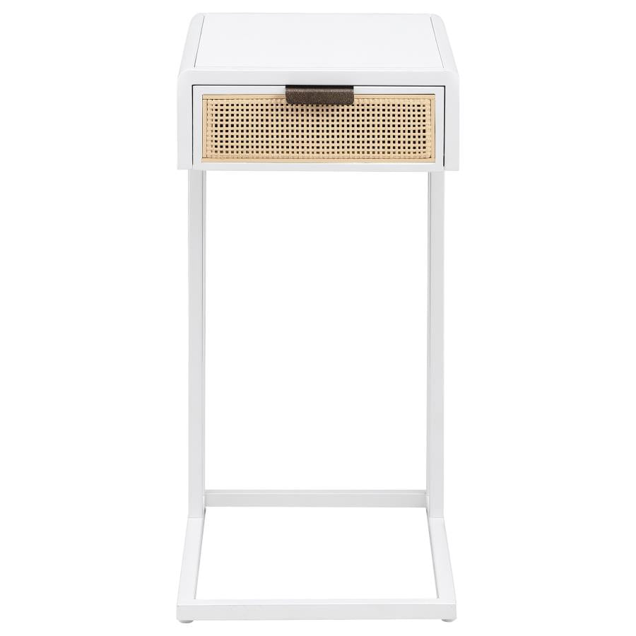 Amherst 1-drawer Radio Weave Cane Metal Side Table White-zoom-3