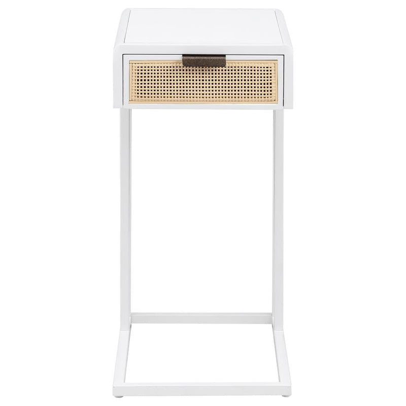Amherst 1-drawer Radio Weave Cane Metal Side Table White-zoom-