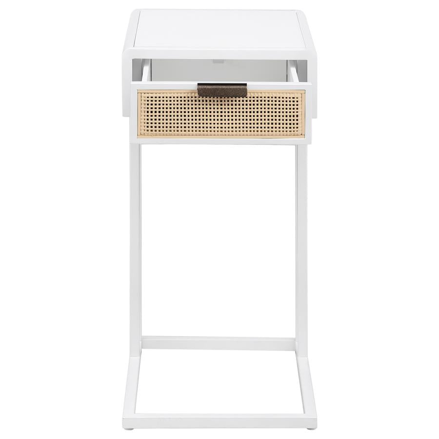 Amherst 1-drawer Radio Weave Cane Metal Side Table White-zoom-4