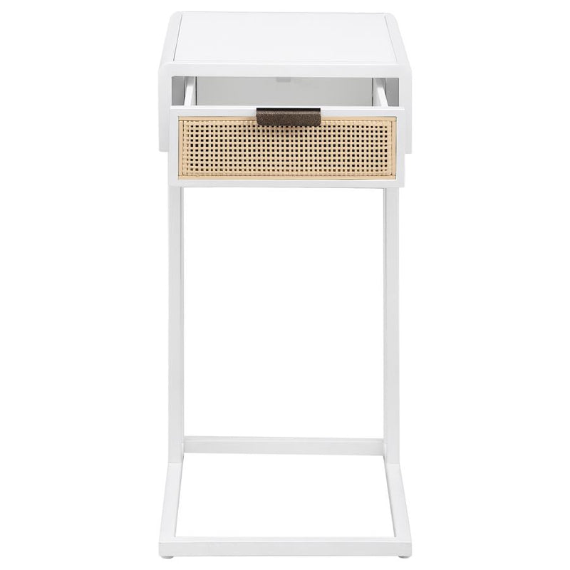 Amherst 1-drawer Radio Weave Cane Metal Side Table White-zoom-