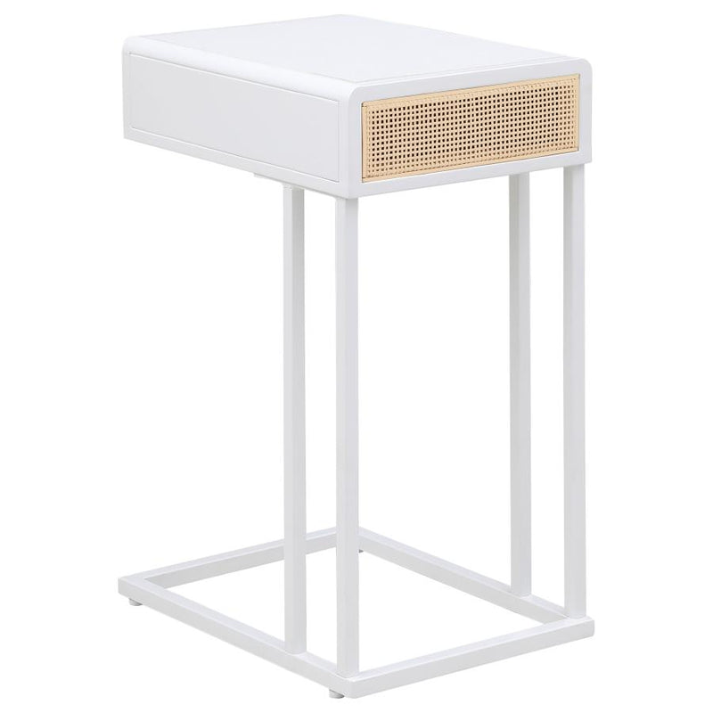 Amherst 1-drawer Radio Weave Cane Metal Side Table White-zoom-