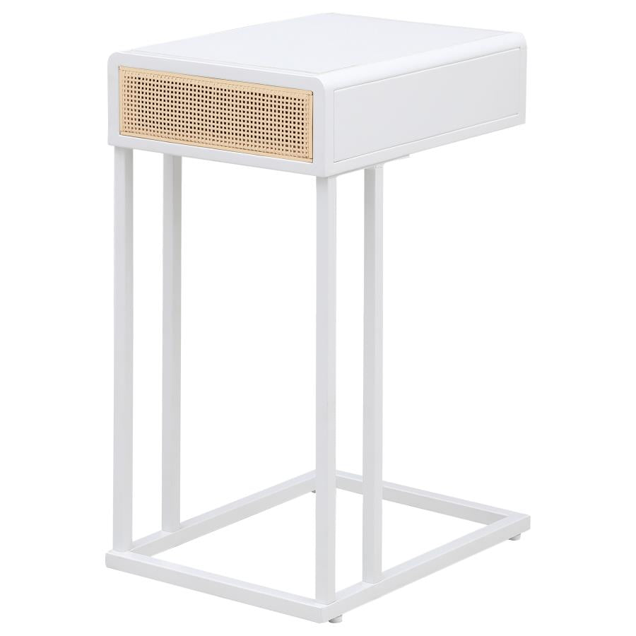 Amherst 1-drawer Radio Weave Cane Metal Side Table White-6