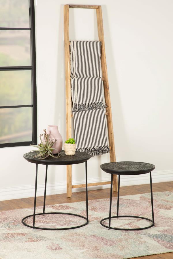 Loannis 2-piece Round Mango Wood Nesting Table Matte Black-2