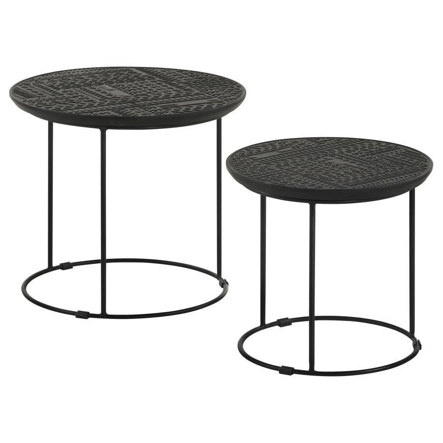 Loannis 2-piece Round Mango Wood Nesting Table Matte Black-1