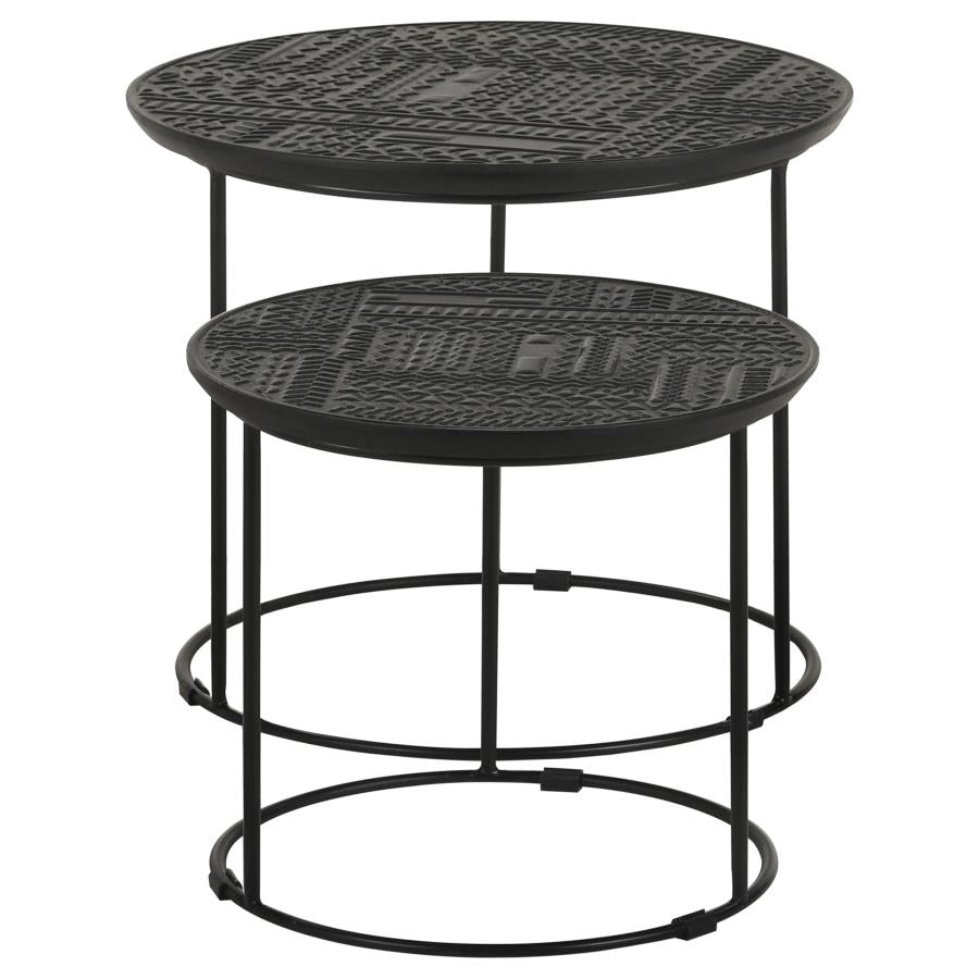 Loannis 2-piece Round Mango Wood Nesting Table Matte Black-4