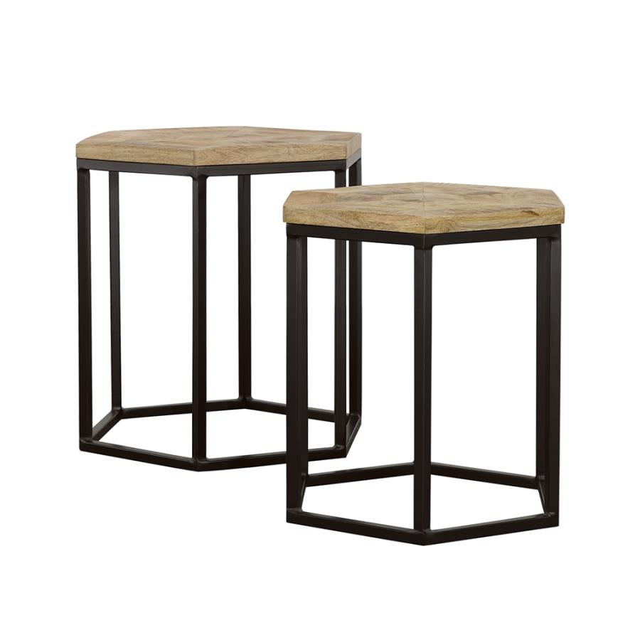 Adger 2-piece Hexagonal Nesting Tables Natural and Black-zoom-1