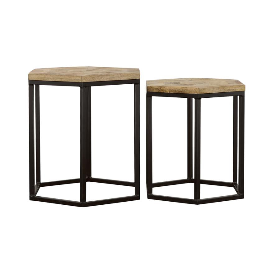 Adger 2-piece Hexagonal Nesting Tables Natural and Black-5