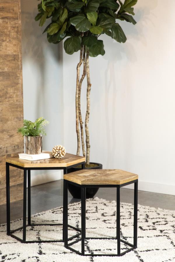 Adger 2-piece Hexagonal Nesting Tables Natural and Black – Living Room | Lusso Furniture Miami