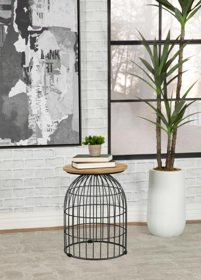 Bernardo Round Wire Frame Side Table Natural and Gunmetal-2