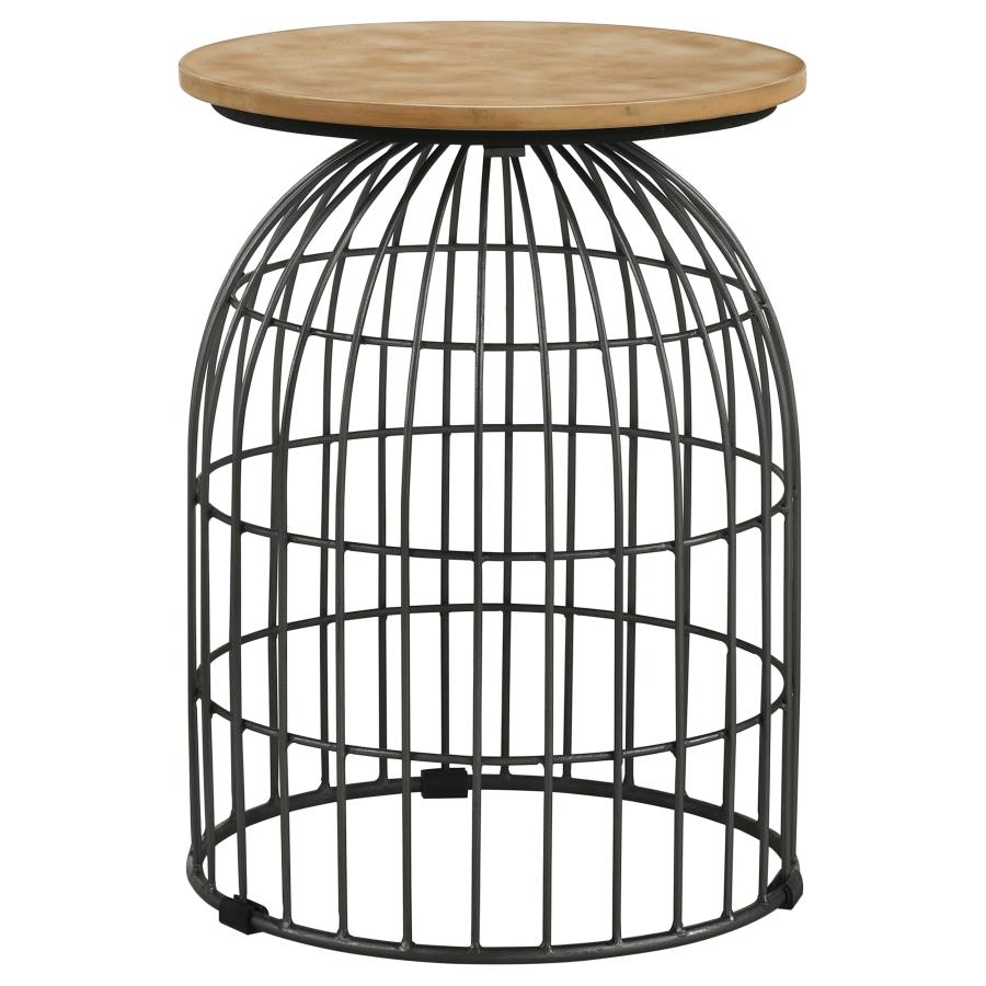 Bernardo Round Wire Frame Side Table Natural and Gunmetal-zoom-1