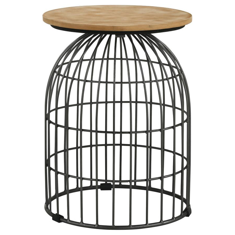 Bernardo Round Wire Frame Side Table Natural and Gunmetal-zoom-