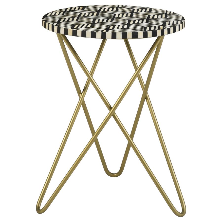Xenia Round Bone Inlay Accent Side Table White and Gold-zoom-1