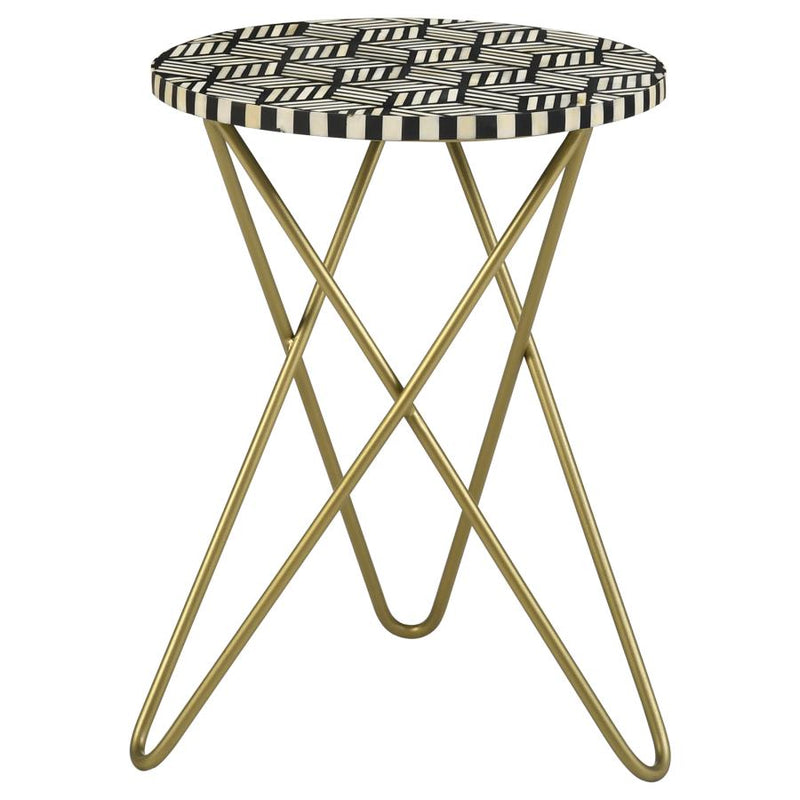 Xenia Round Bone Inlay Accent Side Table White and Gold-zoom-