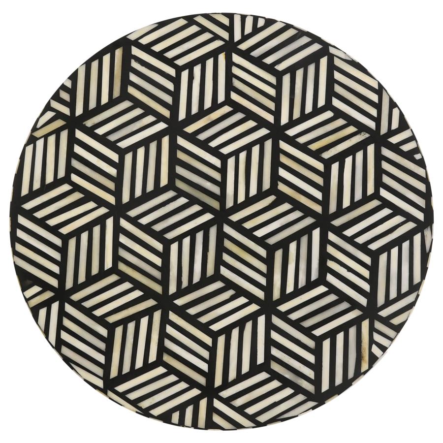 Xenia Round Bone Inlay Accent Side Table White and Gold-zoom-3