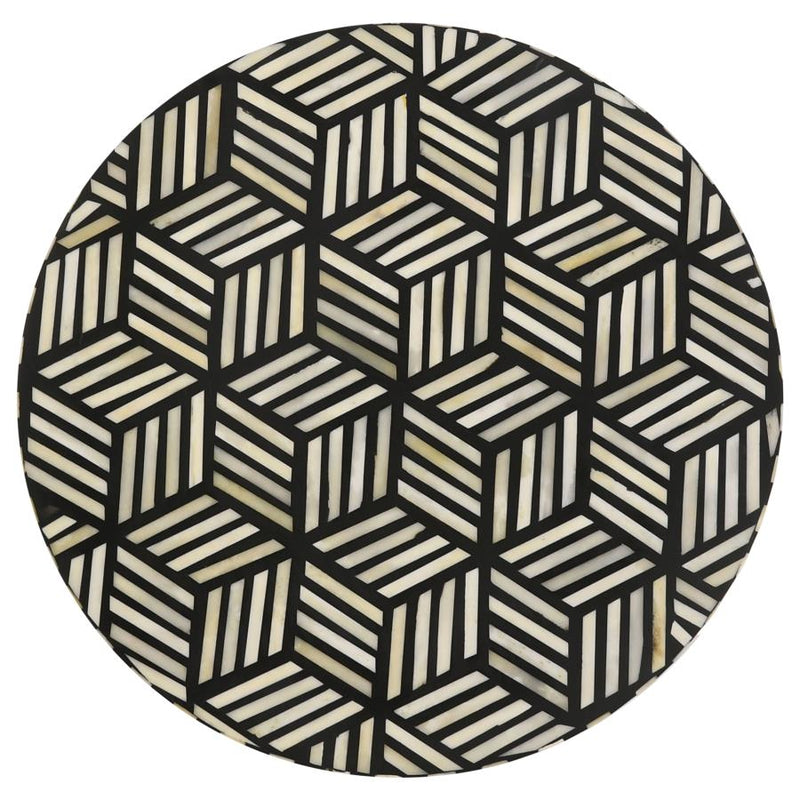 Xenia Round Bone Inlay Accent Side Table White and Gold-zoom-