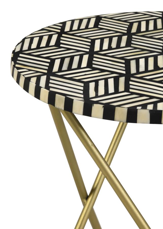 Xenia Round Bone Inlay Accent Side Table White and Gold-zoom-4