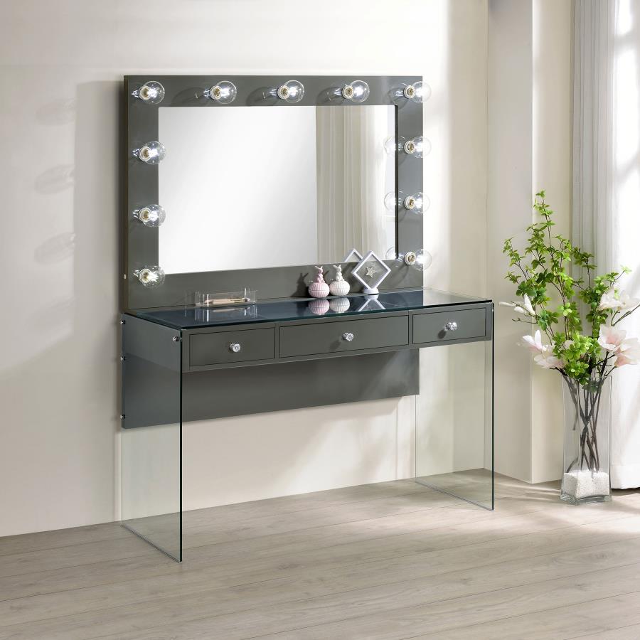 Afshan 3-drawer Vanity Set with Lighting Grey High Gloss-zoom-2
