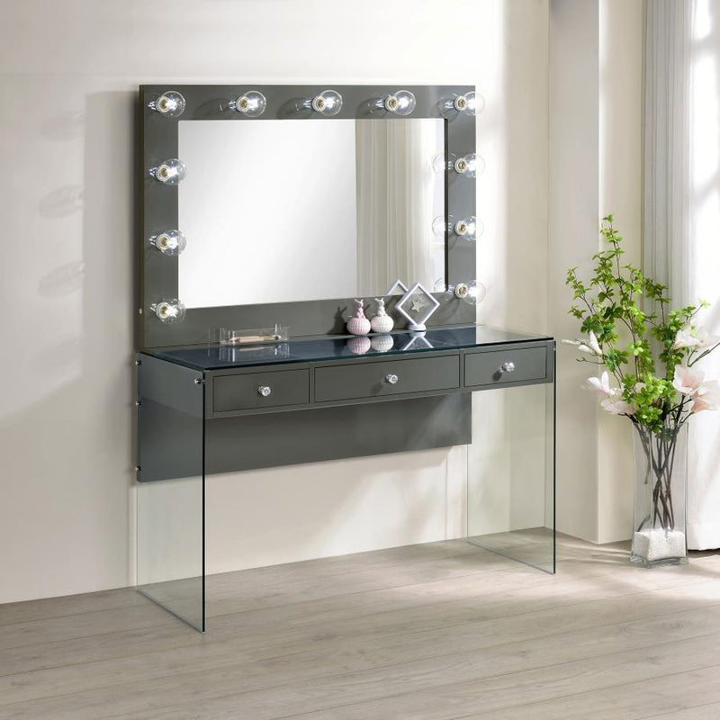 Afshan 3-drawer Vanity Set with Lighting Grey High Gloss-zoom-