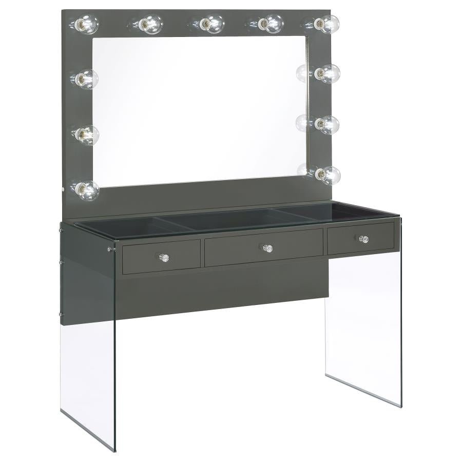 Afshan 3-drawer Vanity Set with Lighting Grey High Gloss-zoom-1