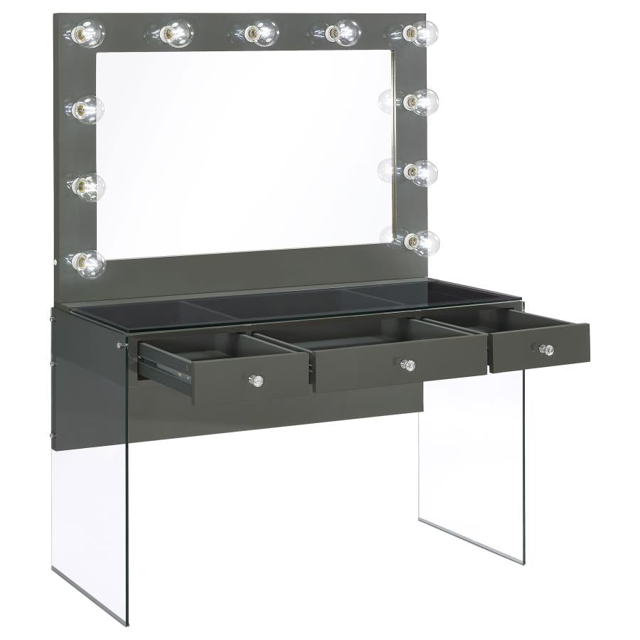 Afshan 3-drawer Vanity Set with Lighting Grey High Gloss-3