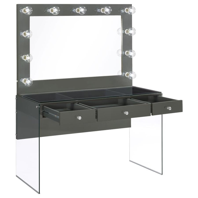 Afshan 3-drawer Vanity Set with Lighting Grey High Gloss-zoom-