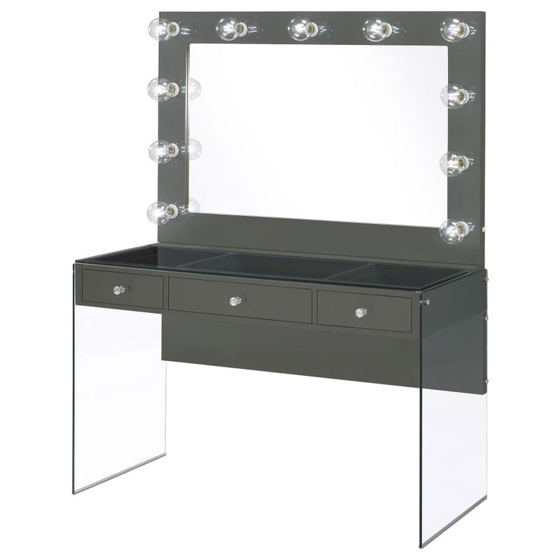 Afshan 3-drawer Vanity Set with Lighting Grey High Gloss-zoom-